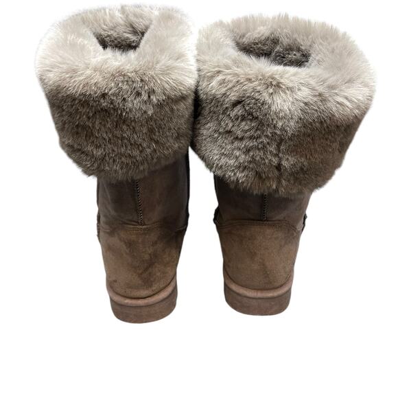 Bamboo Round Toe Faux Fur Top Slip On Casual Womens Mid0Calf Boots Shoes - Picture 3 of 10